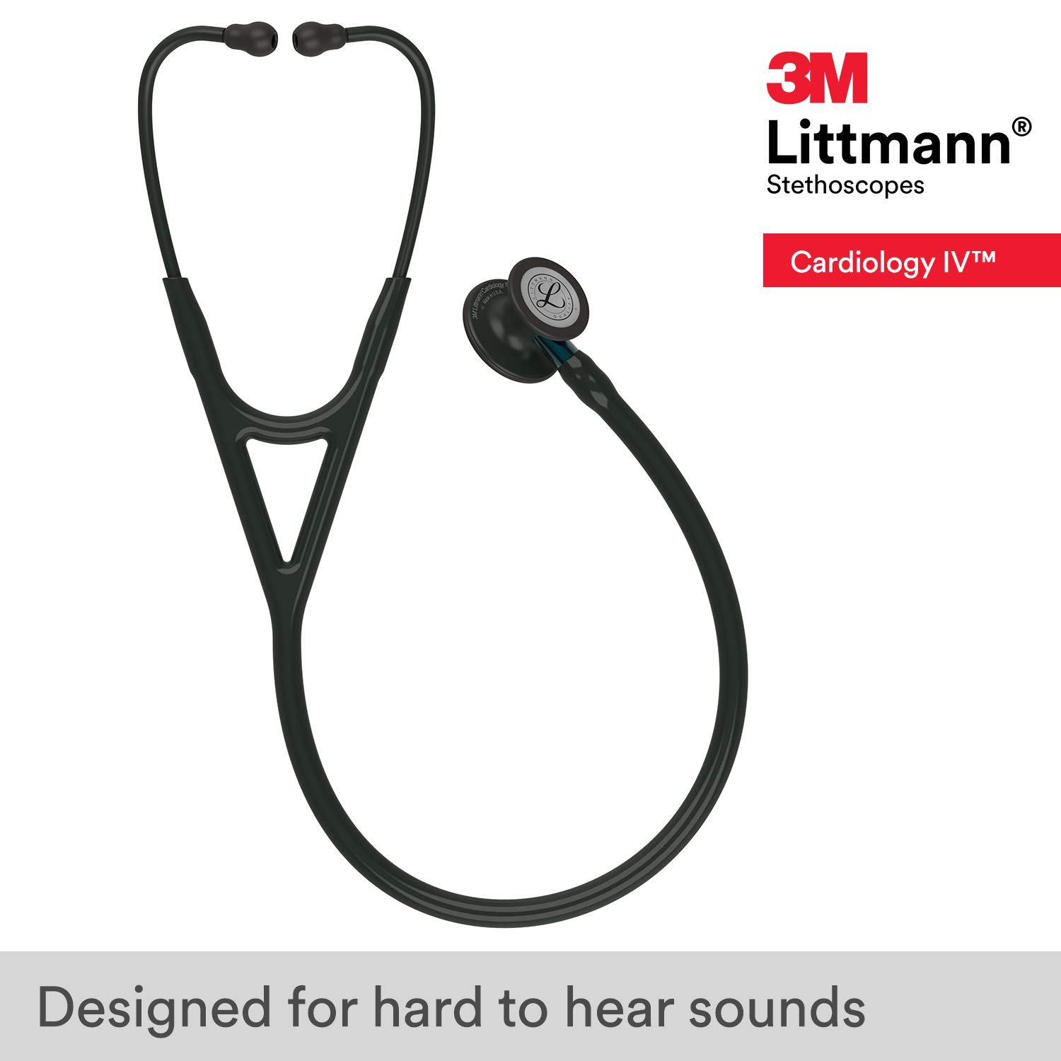 3M™ Littmann® Cardiology IV™ – Black tube & Matte black chest piece, Blue stem #6201 - Image 2