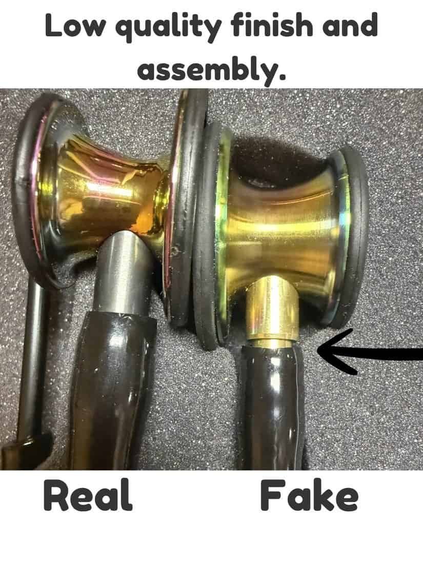 Low-quality finish and assembly on a fake Littmann chestpiece vs real